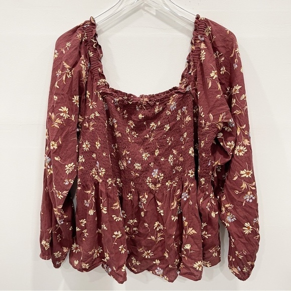 Madewell Lucie Smocked Square Neck Cotton Peplum Top Floral Long Sleeve - Picture 3 of 9